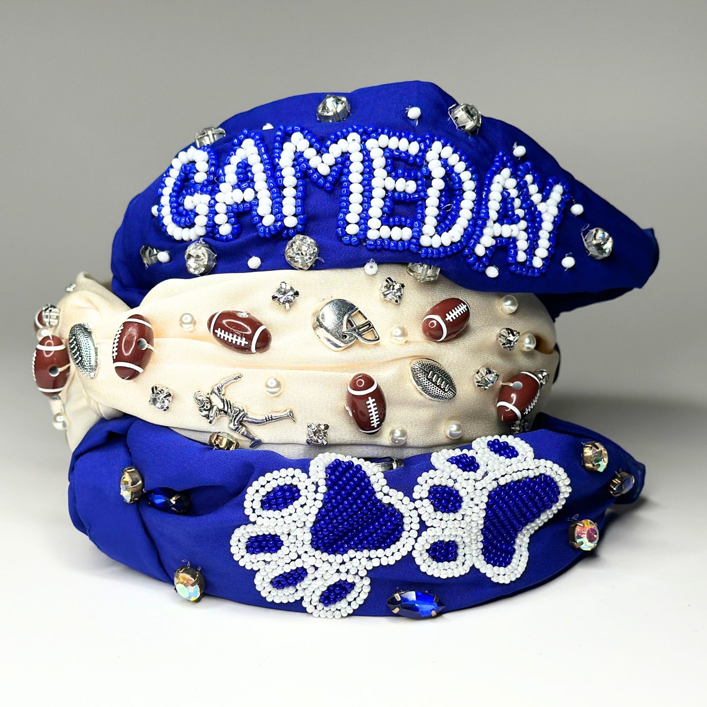 Blue, White, & Bejeweled Gameday Headband