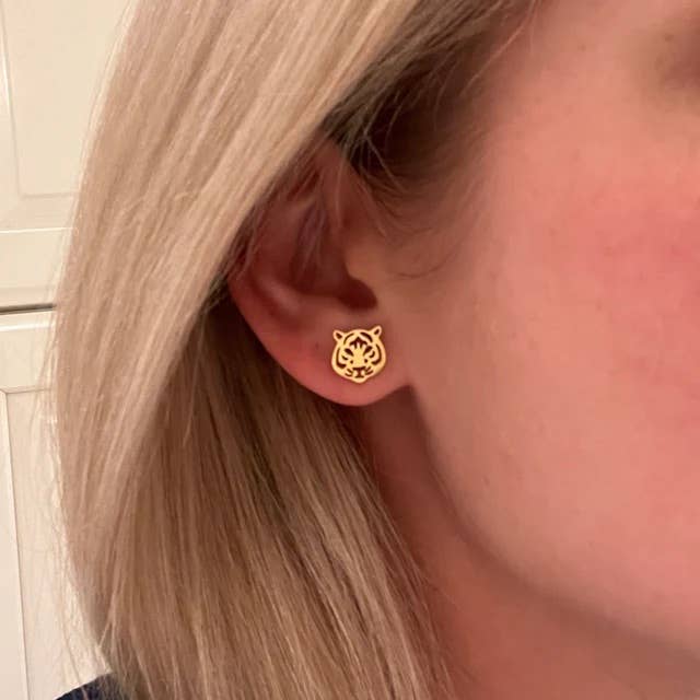 Gold Cutout Tiger Stud Earrings