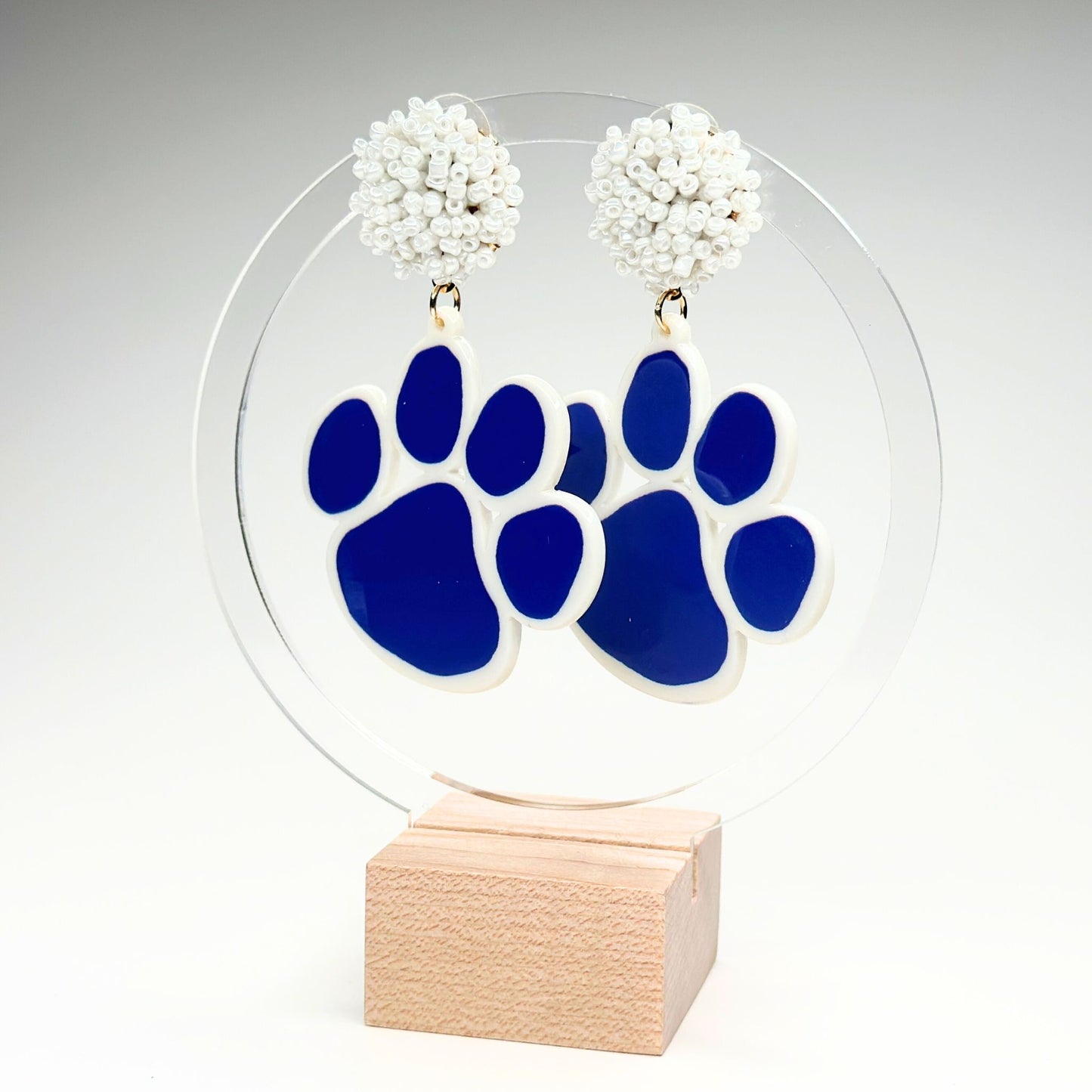 Acrylic Tiger Paw & Pompom Earrings