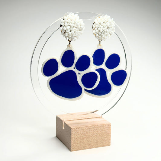 Acrylic Tiger Paw & Pompom Earrings