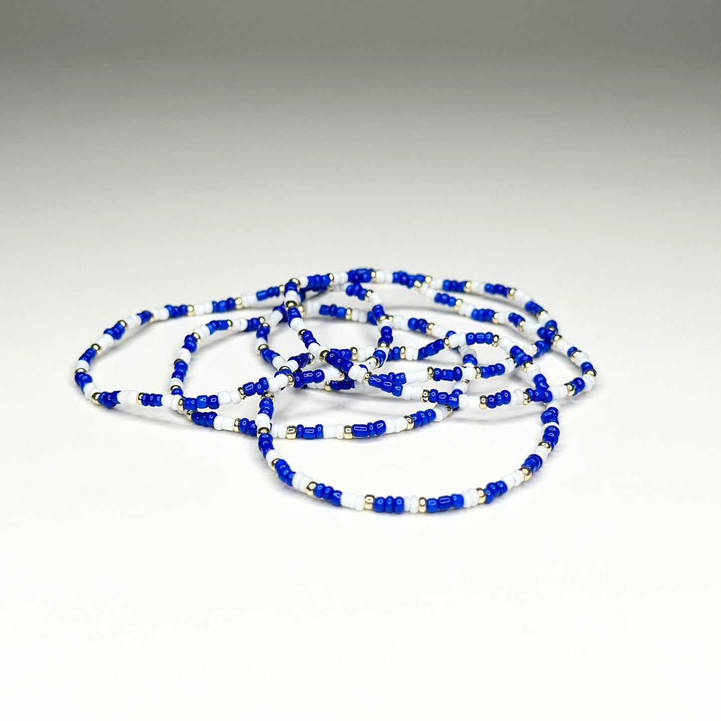 Blue & White Beaded Bracelet Set