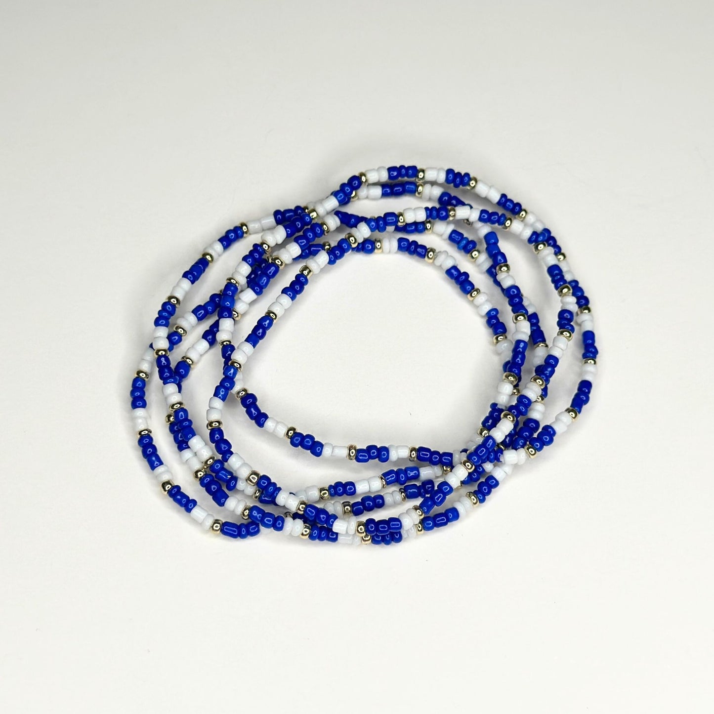 Blue & White Beaded Bracelet Set