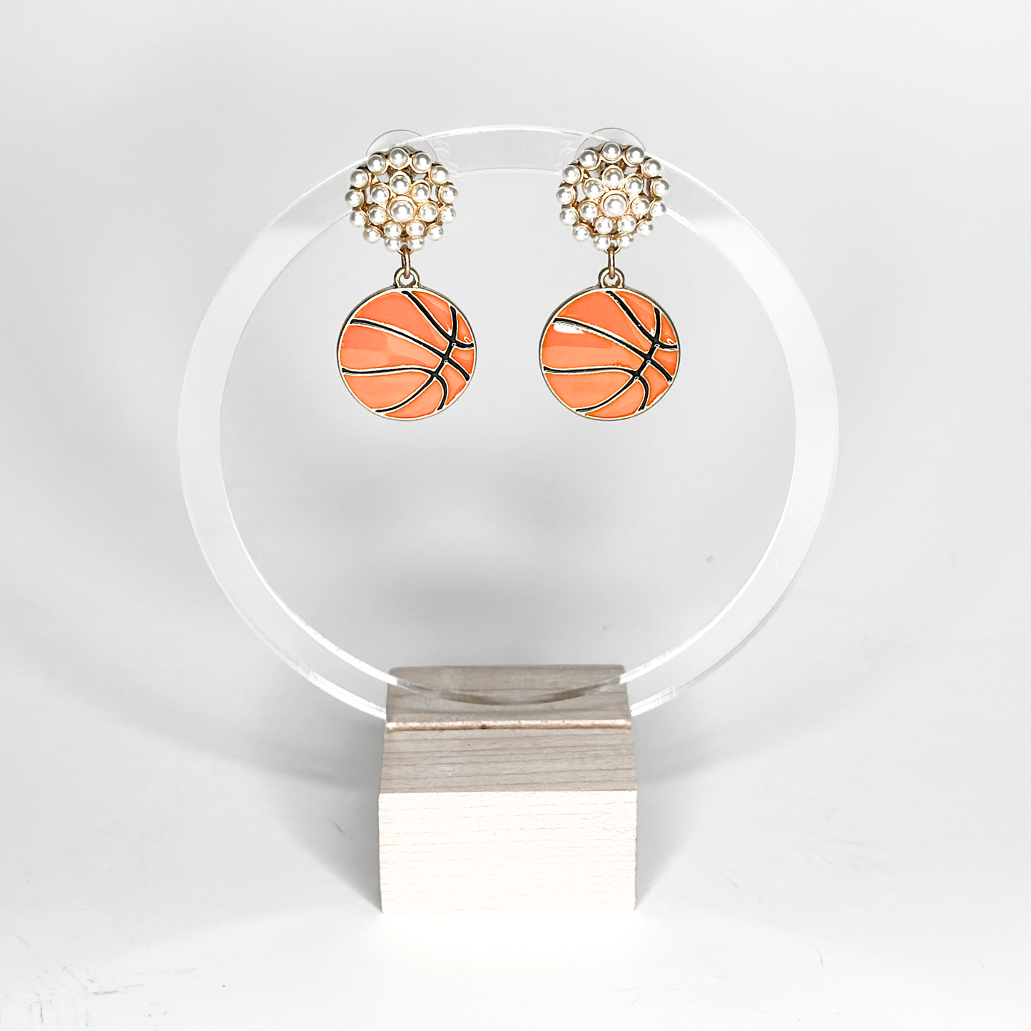 Basketball Pearl Cluster Enamel Drop Earrings