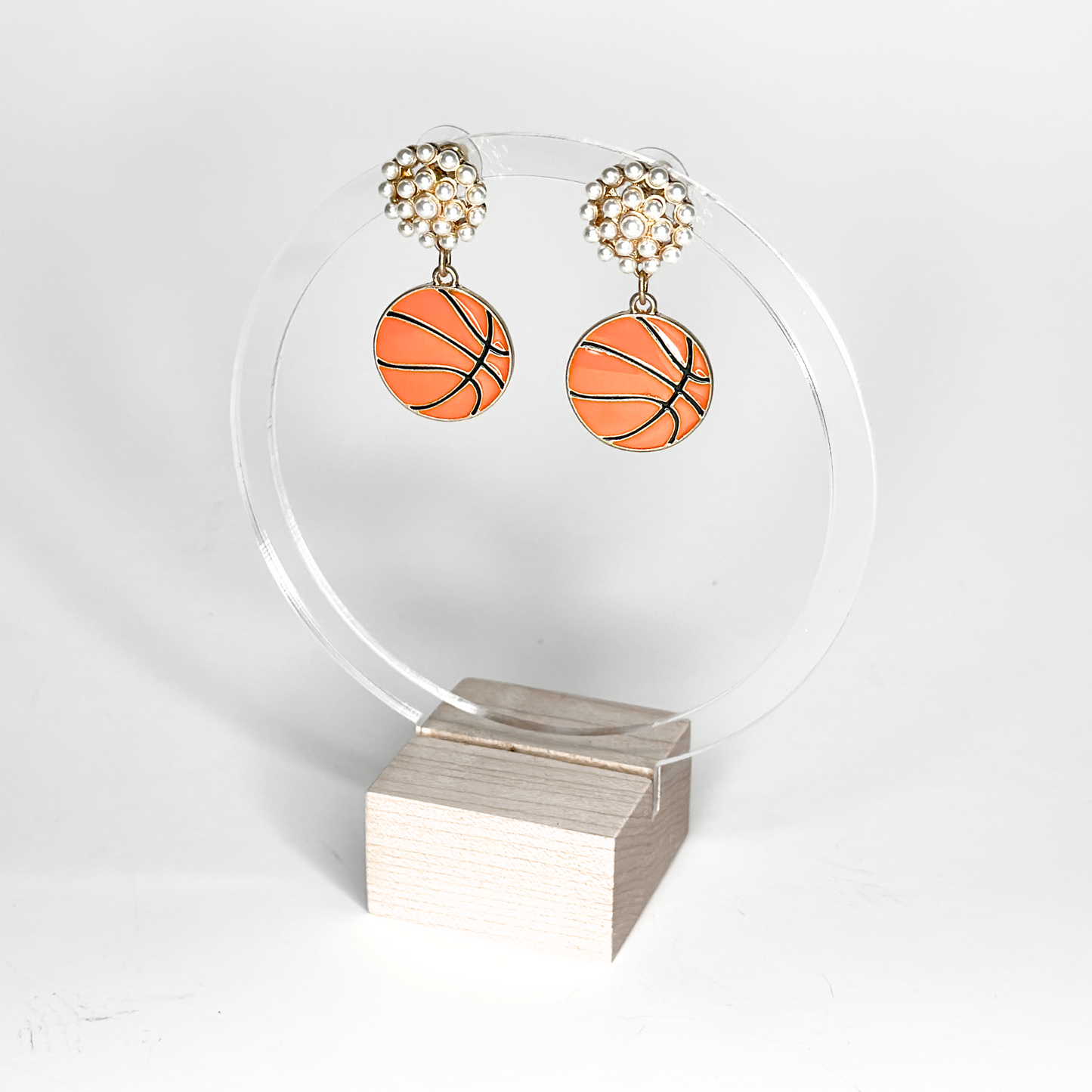 Basketball Pearl Cluster Enamel Drop Earrings