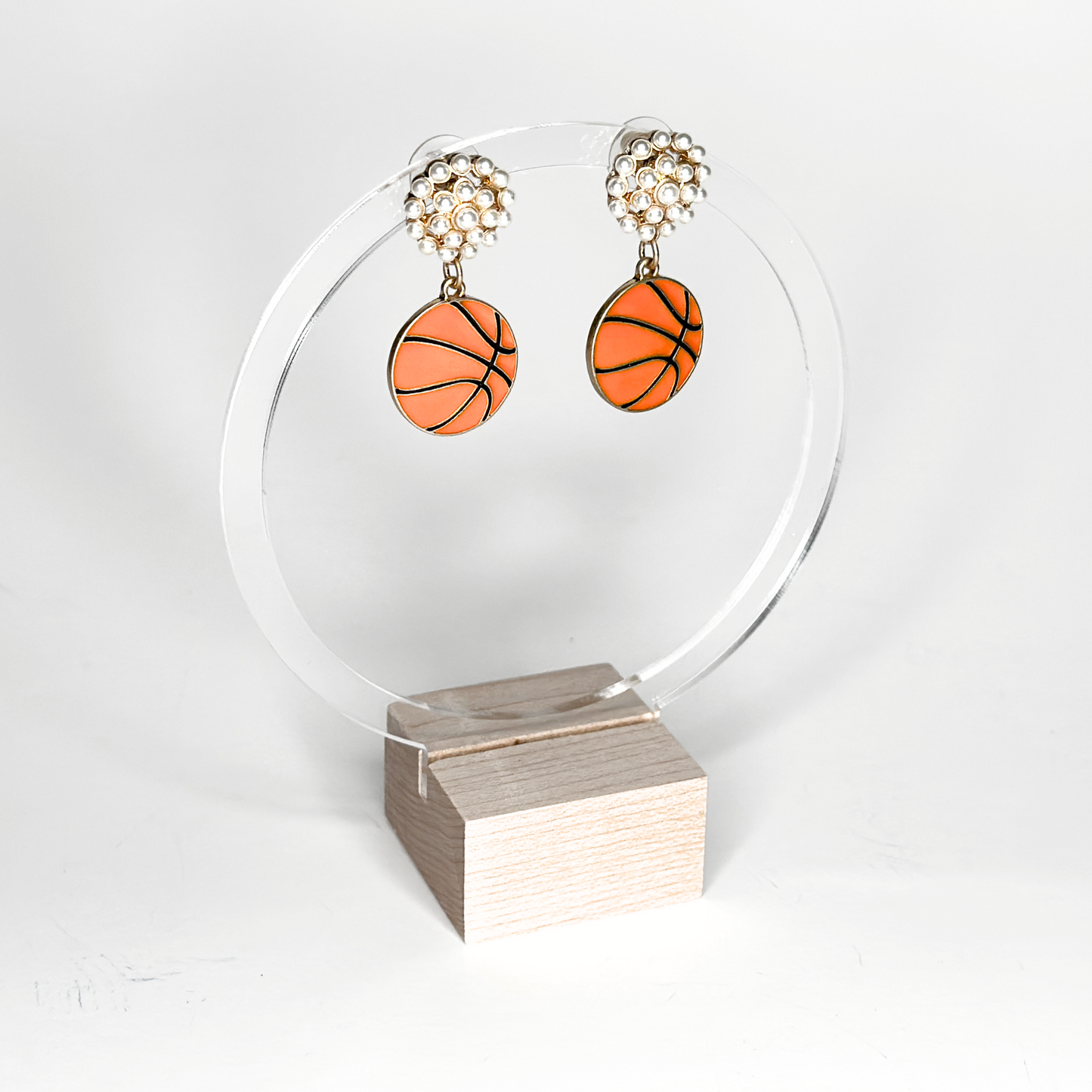 Basketball Pearl Cluster Enamel Drop Earrings