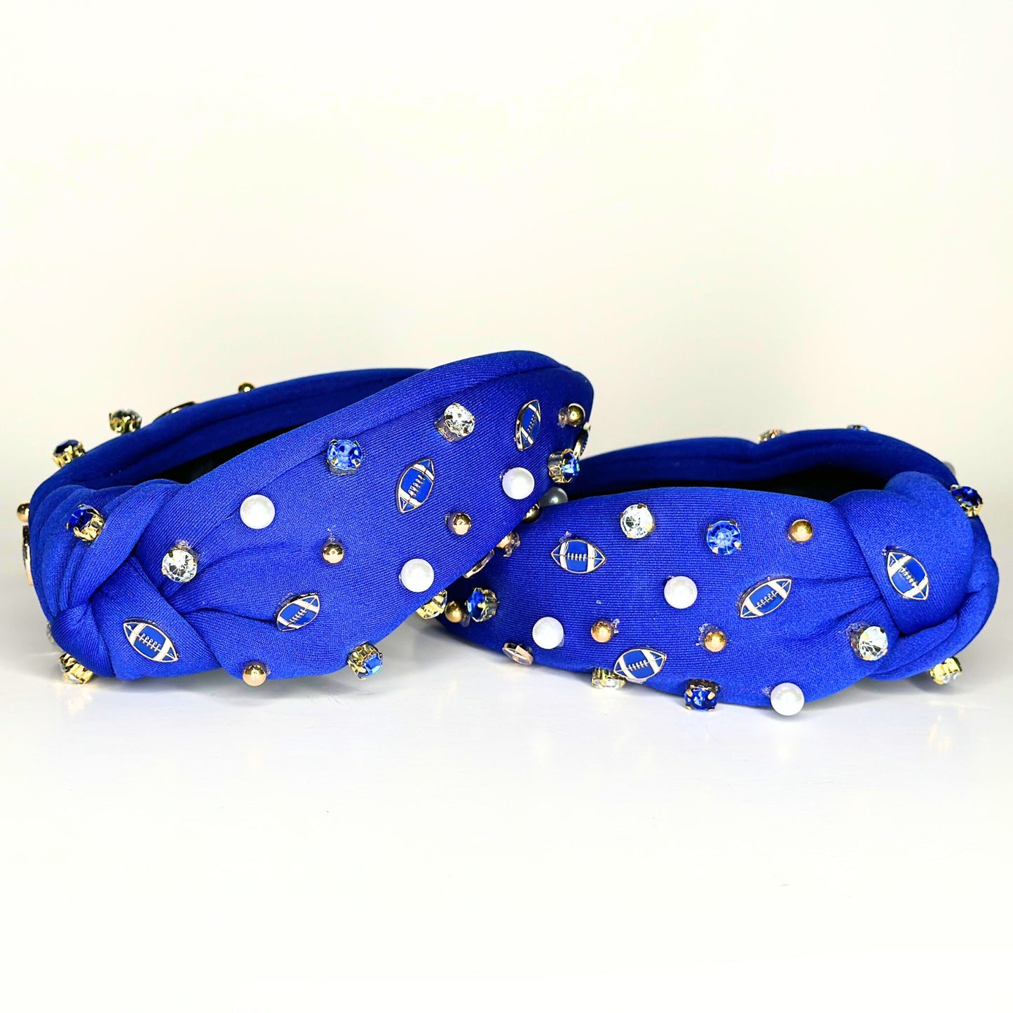 Football & Sparkles Blue Beaded Headband