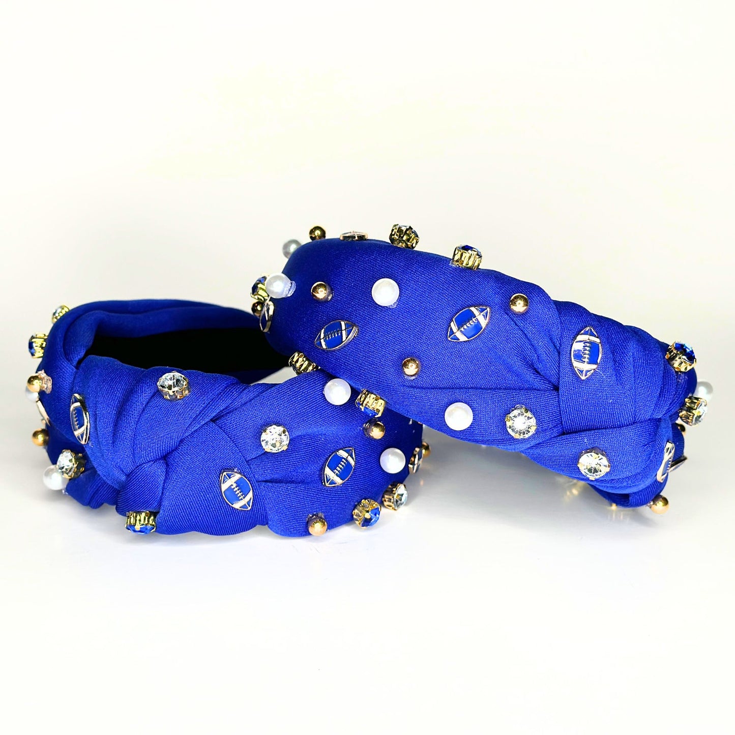 Football & Sparkles Blue Beaded Headband