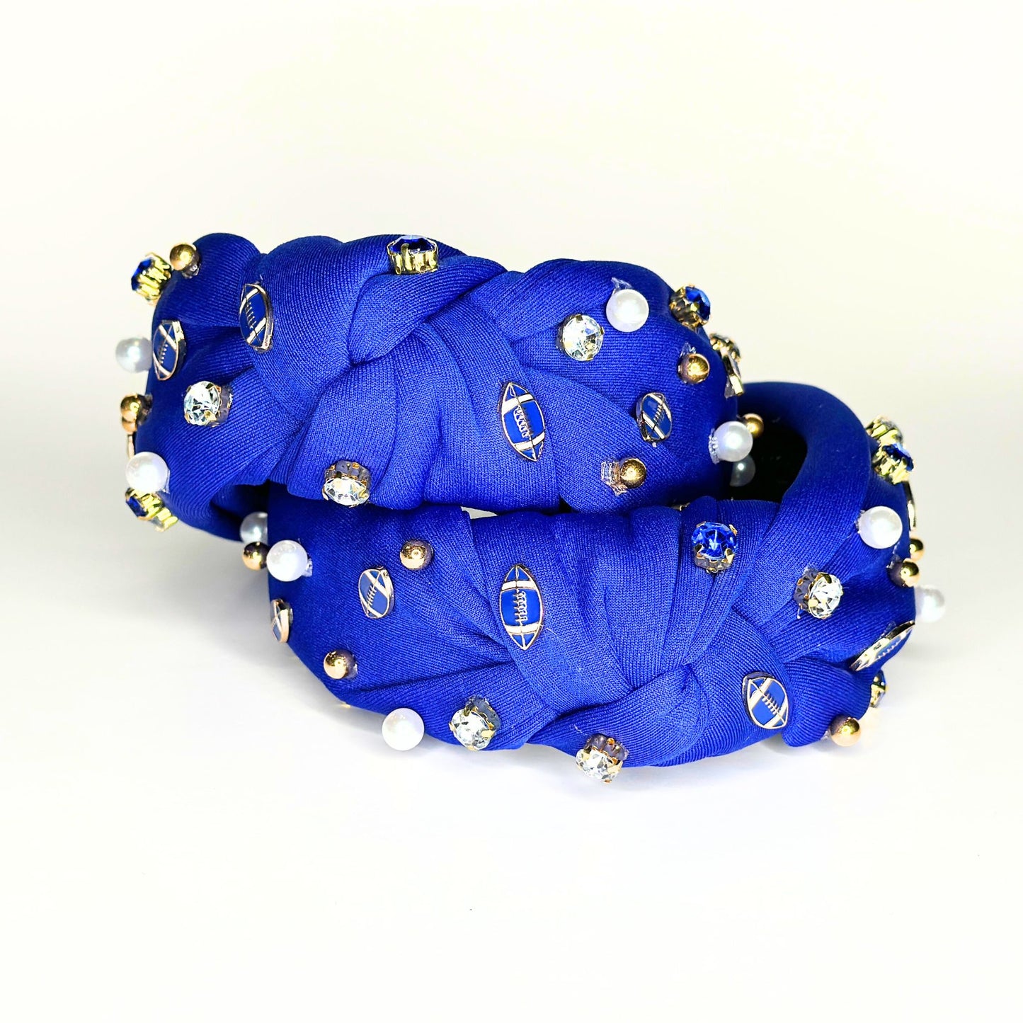 Football & Sparkles Blue Beaded Headband