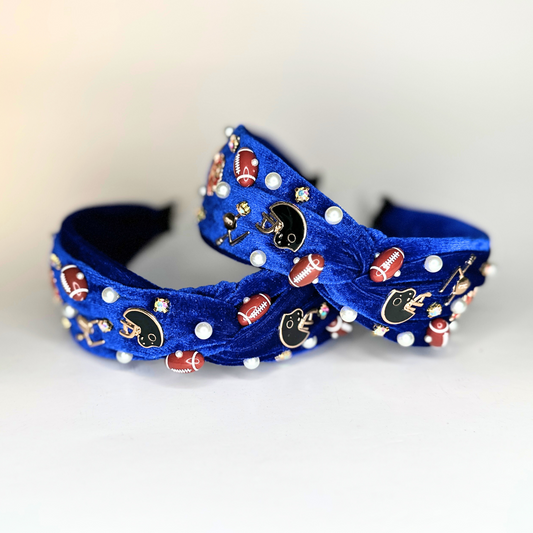 Blue Velvet Football Themed Headband