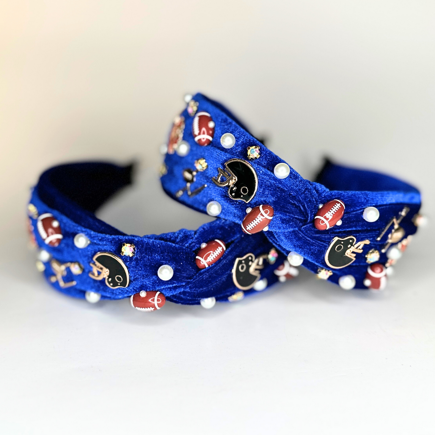 Blue Velvet Football Themed Headband