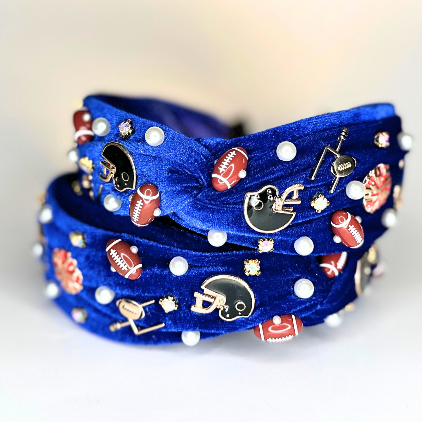 Blue Velvet Football Themed Headband