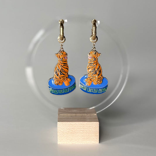 Chinoiserie Style Tiger Earrings