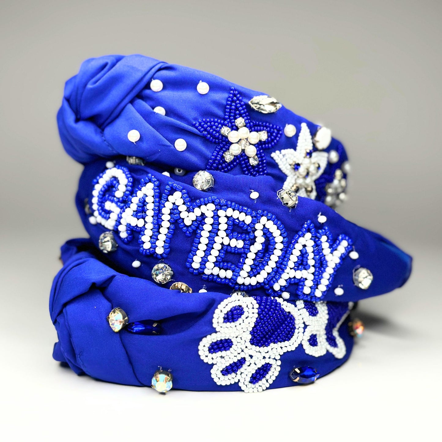 Blue, White, & Bejeweled Gameday Headband