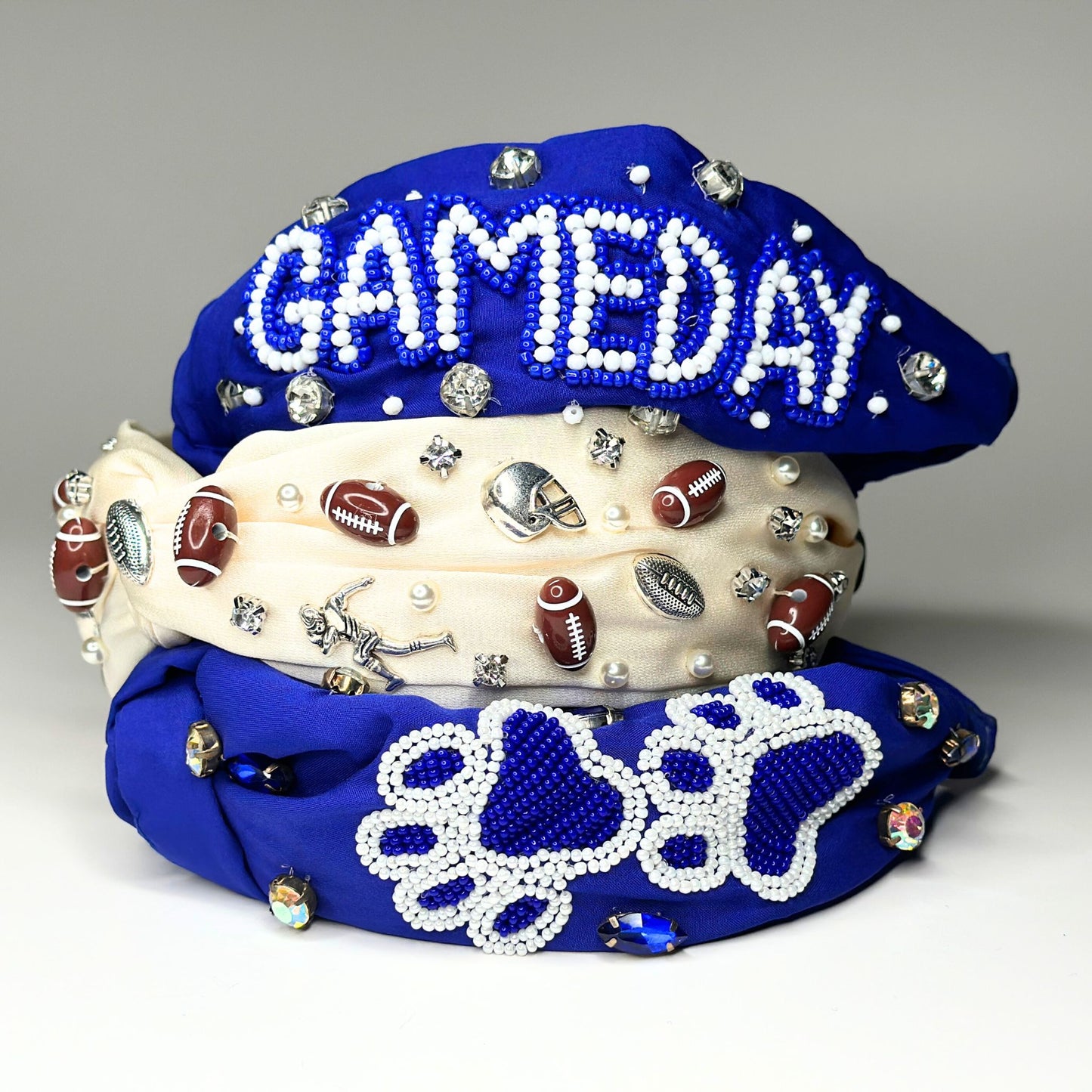 Blue, White, & Bejeweled Gameday Headband