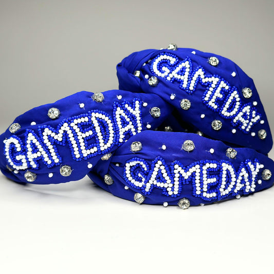 Blue, White, & Bejeweled Gameday Headband