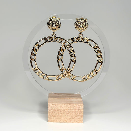 Gold Tiger Dangle Hoops