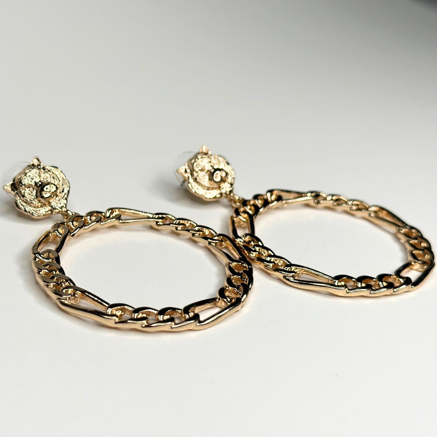 Gold Tiger Dangle Hoops