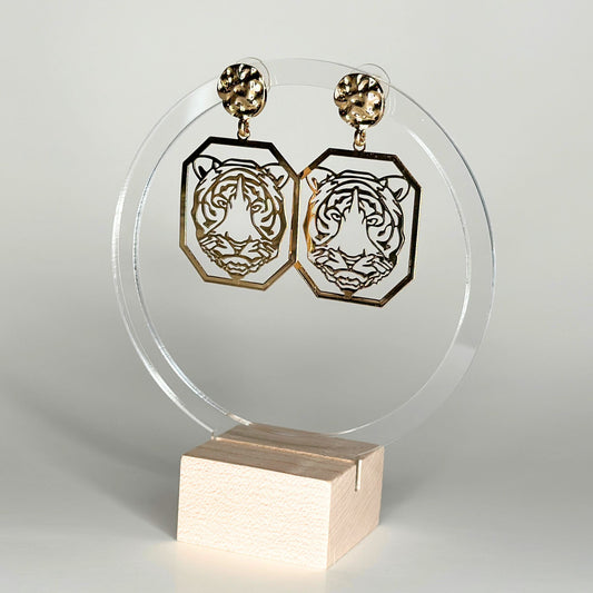 Golden Square Tiger Earrings