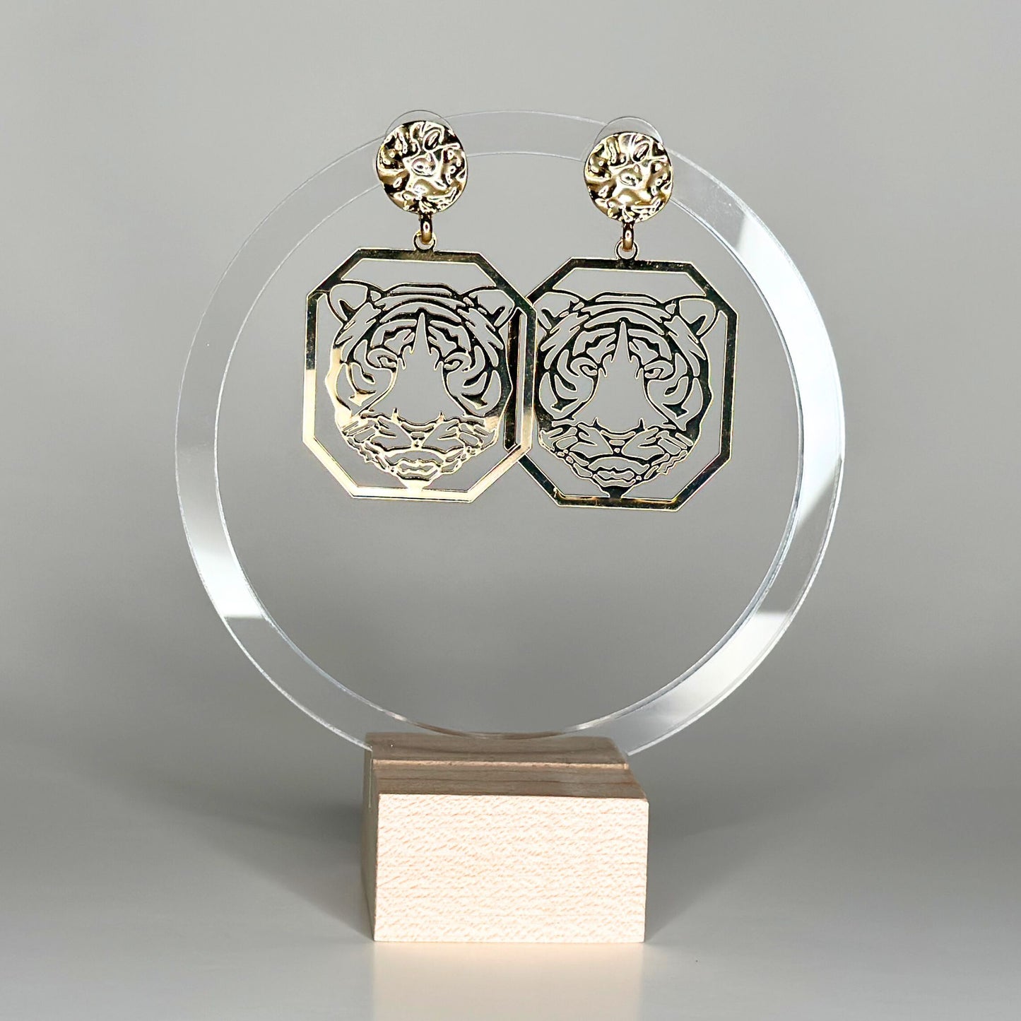 Golden Square Tiger Earrings