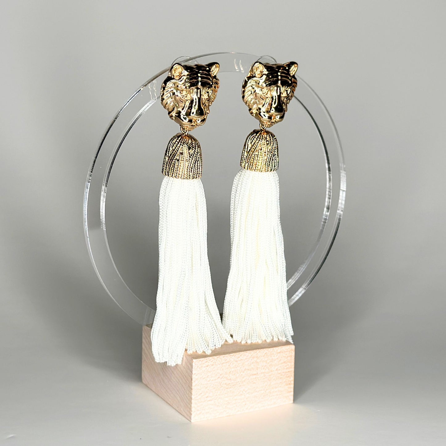 Tiger Tassel Earrings-White