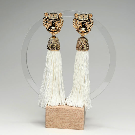 Tiger Tassel Earrings-White