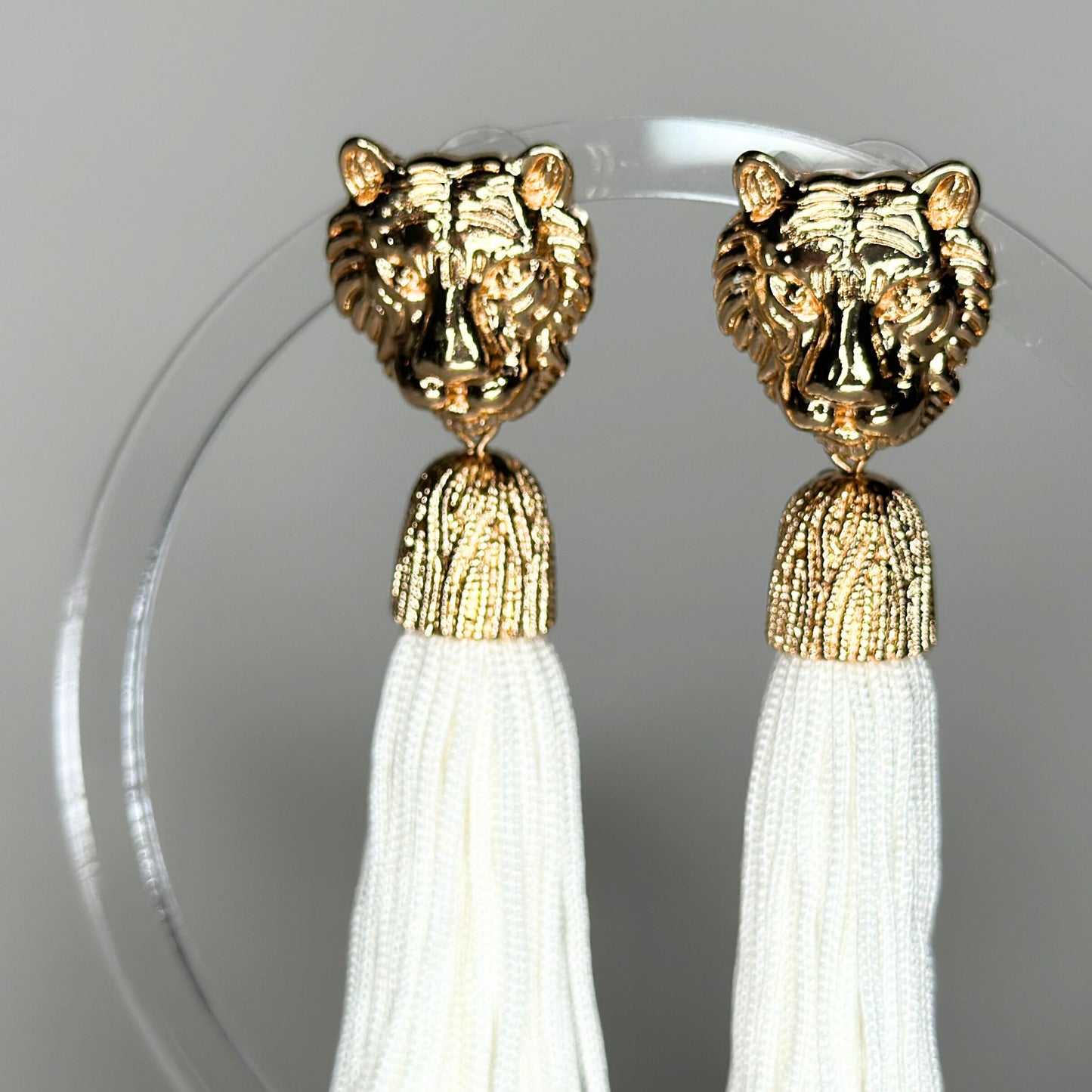 Tiger Tassel Earrings-White