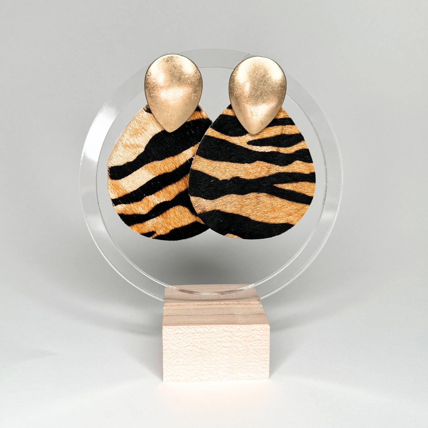 Tiger Striped Leather Earrings