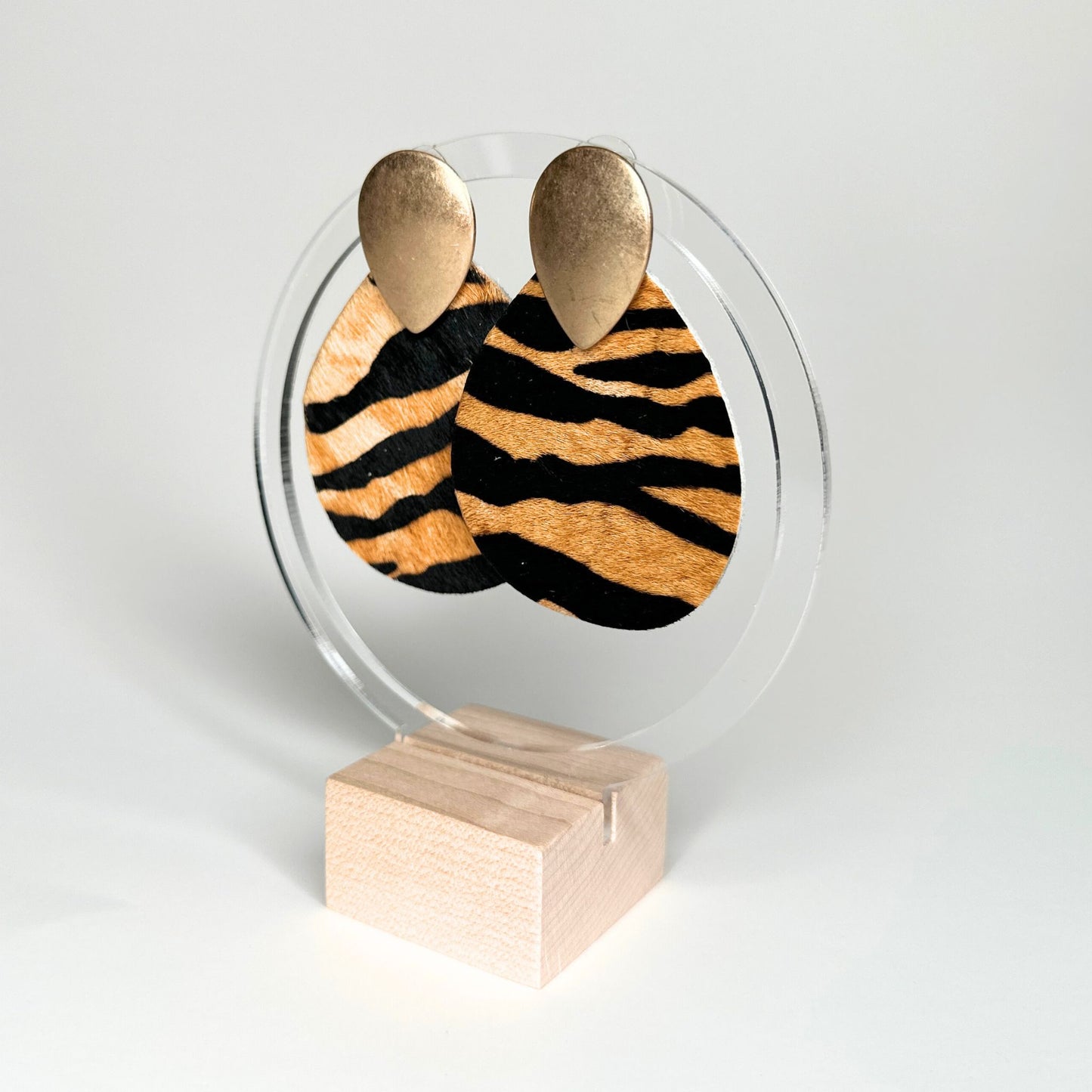 Tiger Striped Leather Earrings