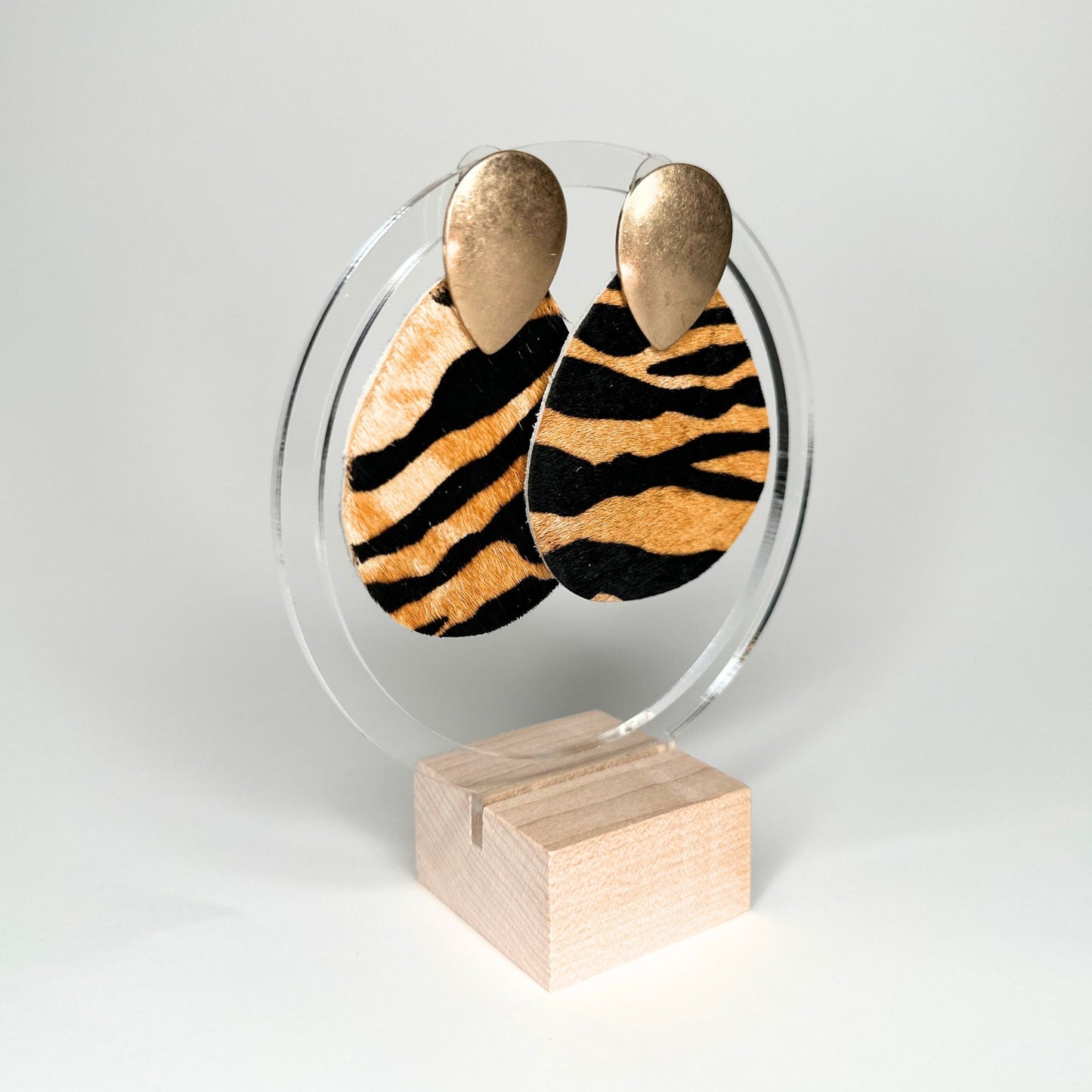 Tiger Striped Leather Earrings