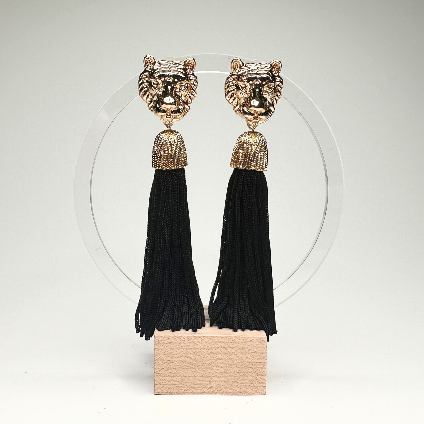 Tiger Face Tassel Earrings - Black