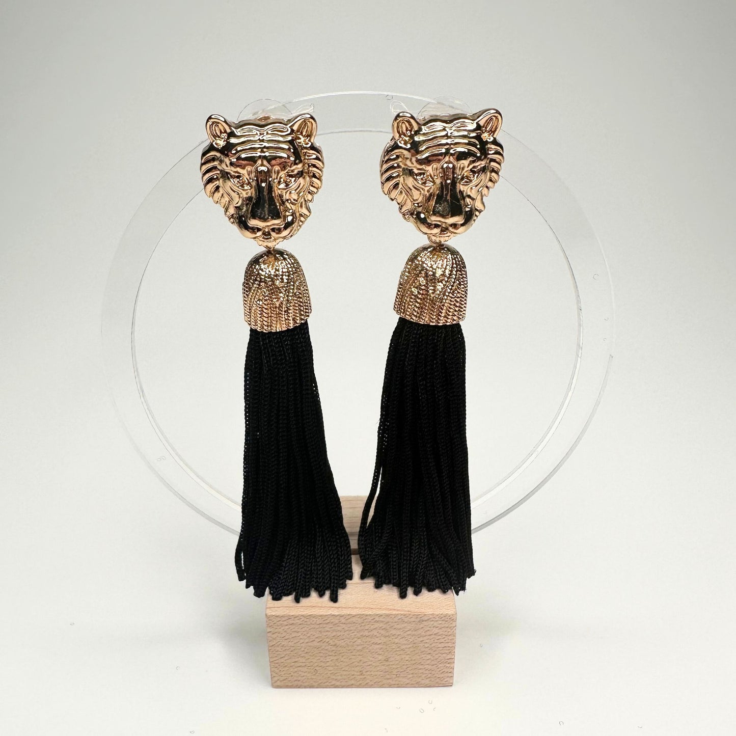 Tiger Face Tassel Earrings - Black