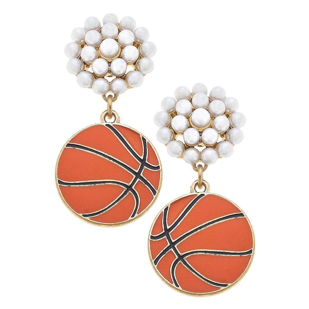 Basketball Pearl Cluster Enamel Drop Earrings