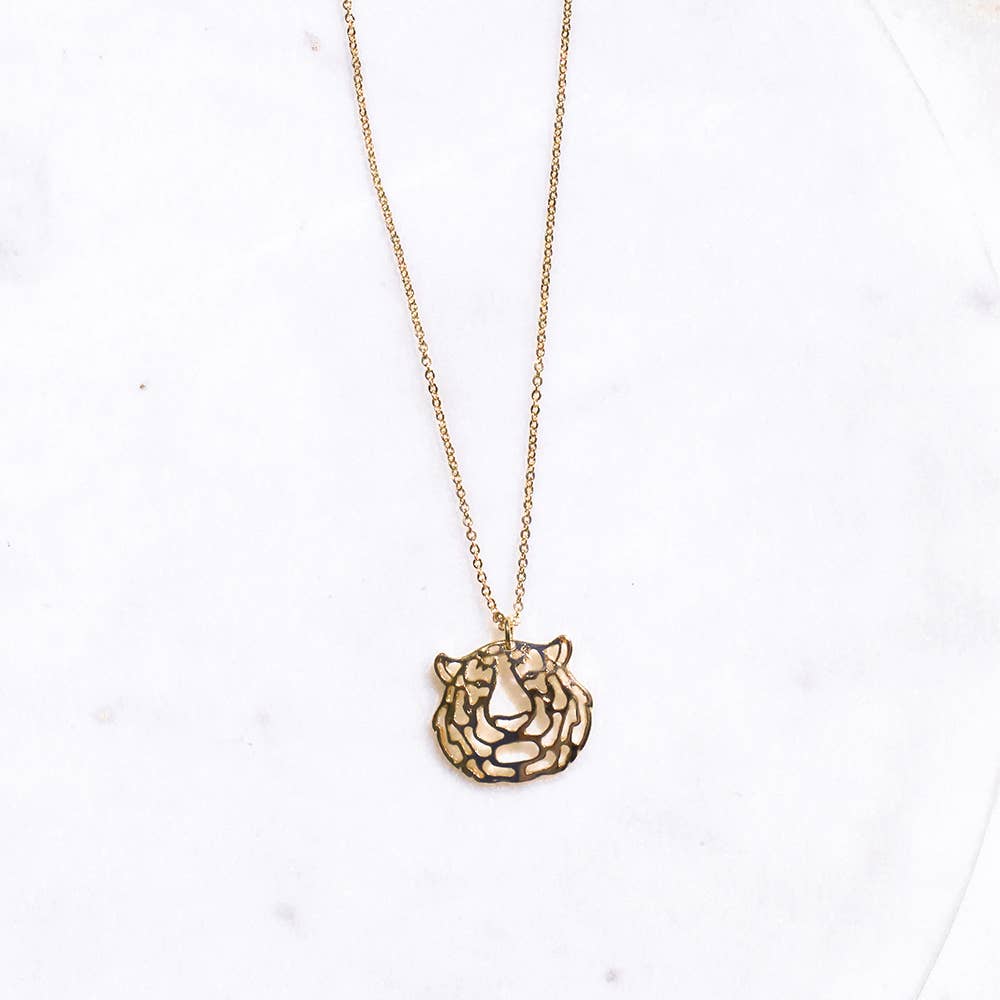 Gold Tiger Pendant Necklace